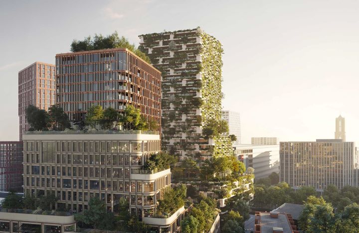 New urban living: Towerblocks with trees and green growing on the exterior